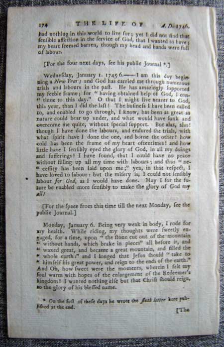 A page from the 1765 edition of the Life of David Brainerd, compiled from his journal by Jonathan Edwards.