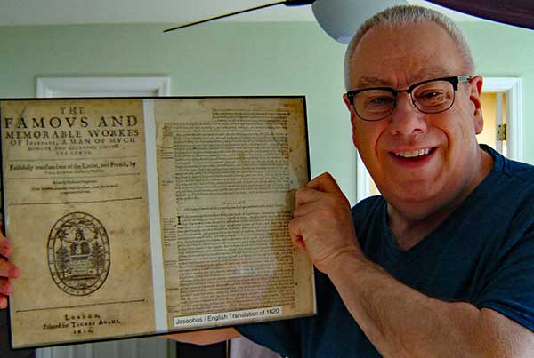 The author, Frank DeFreitas, holds a 1620 English translation of one of the works of historian Josephus. It describes the account of Noah's Ark and states that Noah brought his mother onto the ark